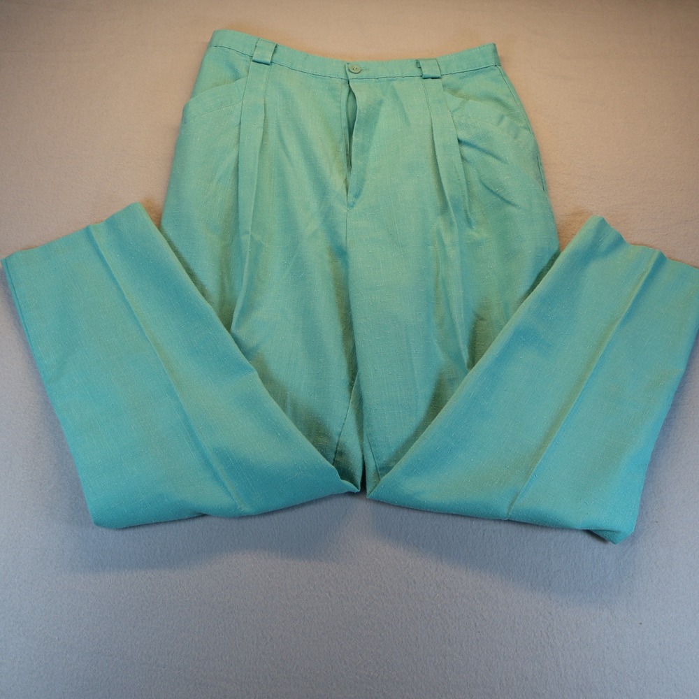 Worthington Vintage Teal Green Pleated High Rise Tapered Linen Blend Pants 16